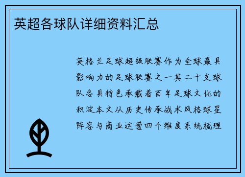 英超各球队详细资料汇总